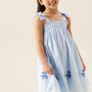Aliy Tie Shoulder Embroidered Dress