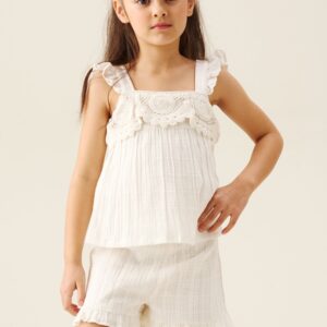 Liv White Crochet Frill Top And Short